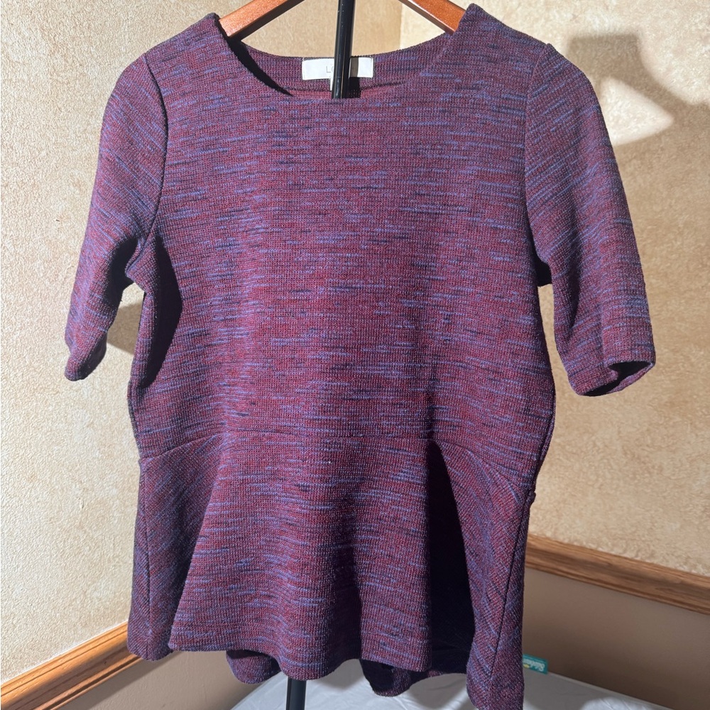 LOFT Purple Peplum Fitted T-Shirt Size: M